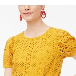 JCrew yellow eyelet puff sleeve top NWT